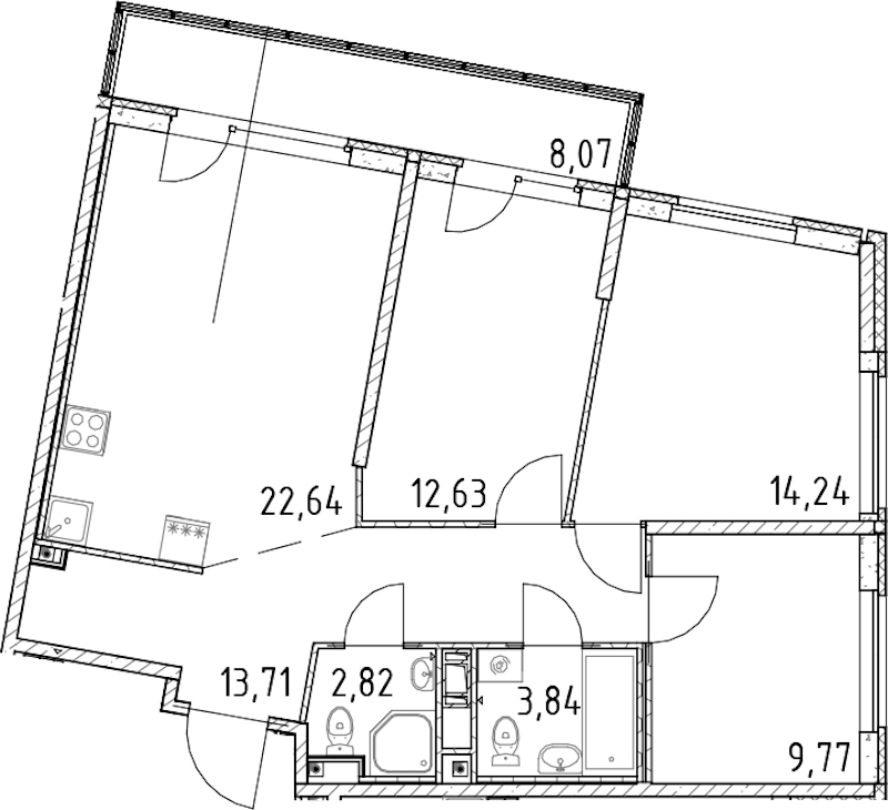 3-комнатная квартира 79.65 м², 11/17 эт., ЖК «Город Первых»